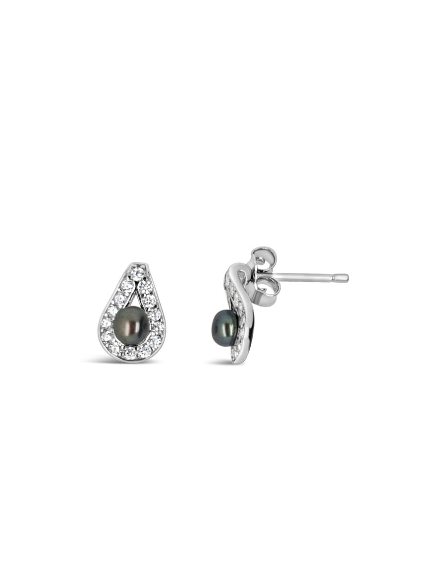 Peacock Black Pearl Dainty Earrings